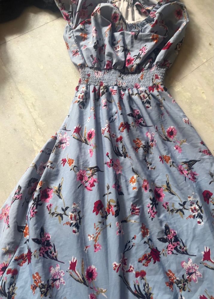 Light Blue Floral Smocked Dress
