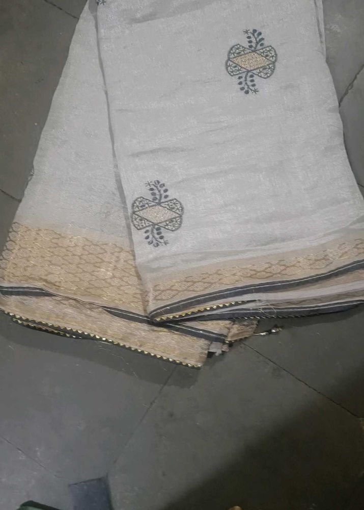 Elegant Embroidered Grey Saree