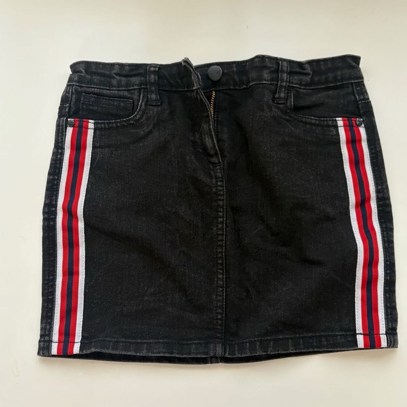 Black Denim Skirt with Side Stripes