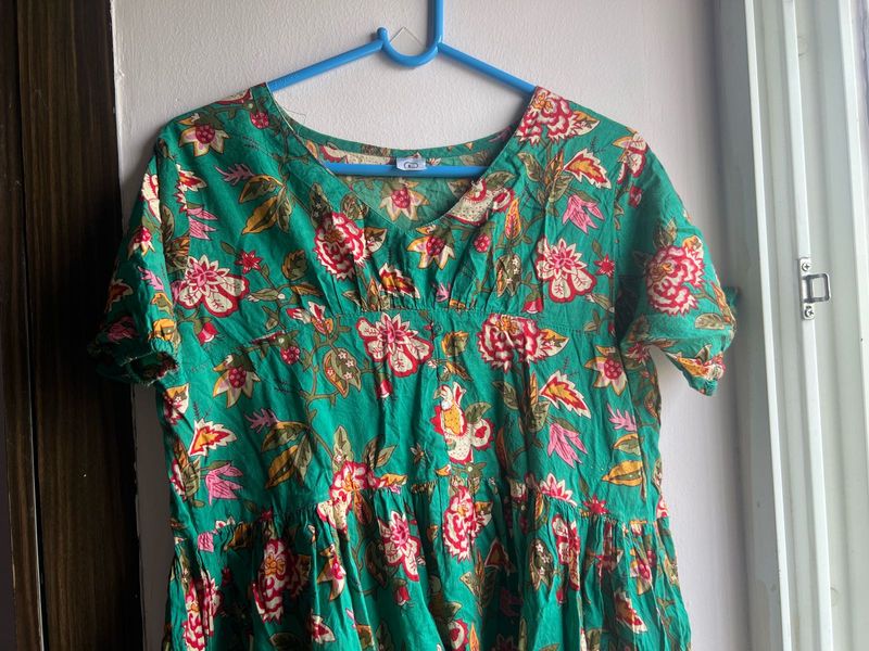 Green Floral Print Kurta