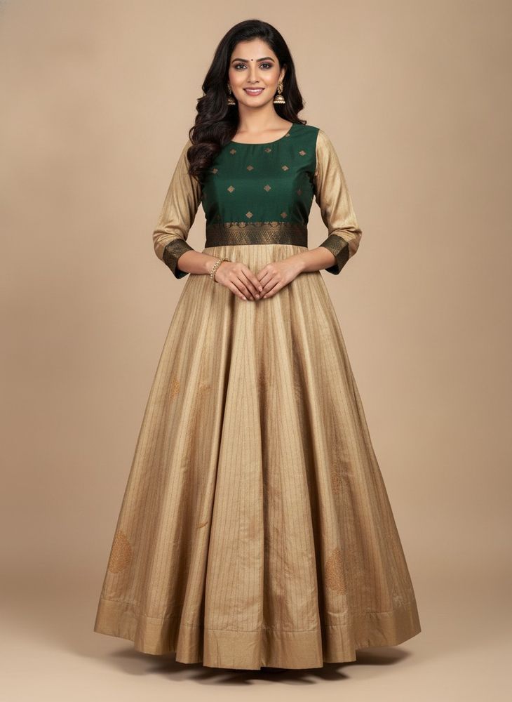 Elegant Green and Gold Ethnic Gown