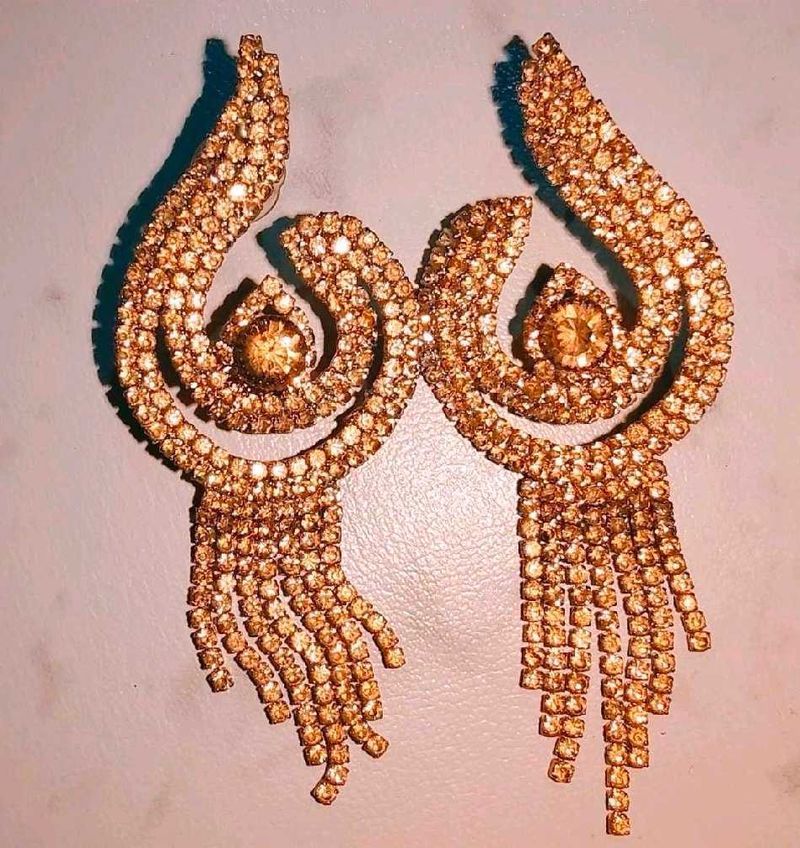 Golden Rhinestone Statement Earrings