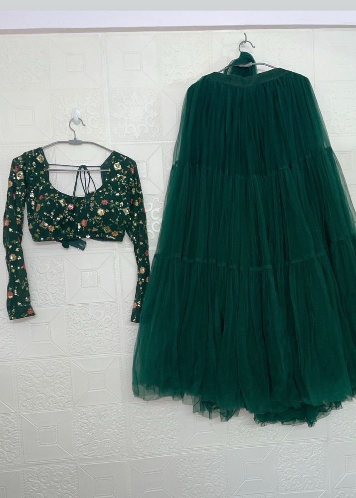 Emerald Green Sequin Blouse &amp; Skirt Set