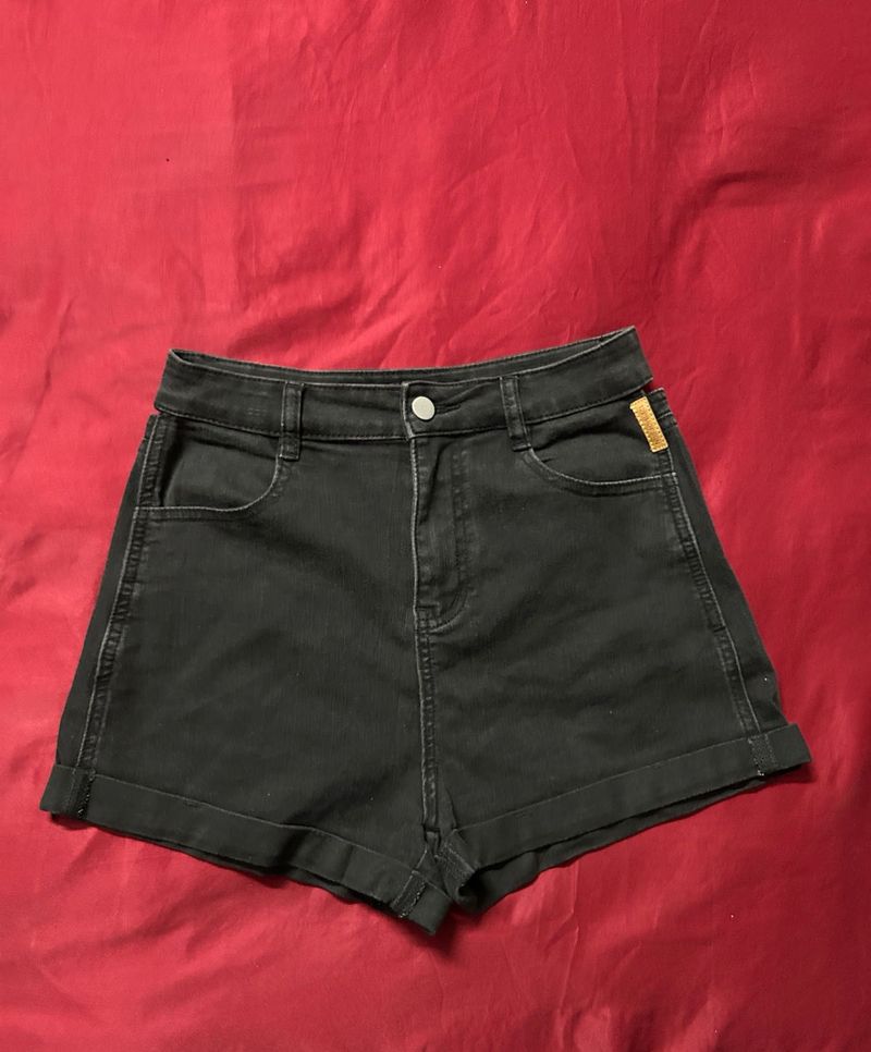 High-Waisted Black Denim Shorts