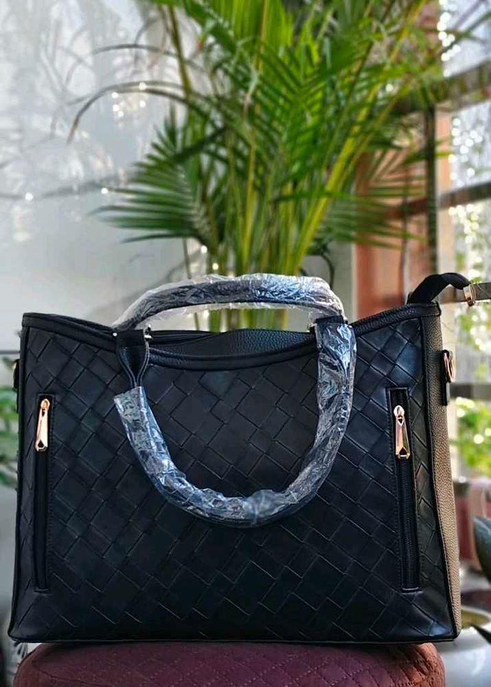 Chic Woven Black Handbag