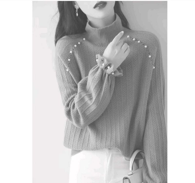Elegant Pearl Detail Knit Sweater