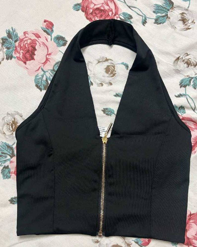Black Halter Neck Zip Crop Top