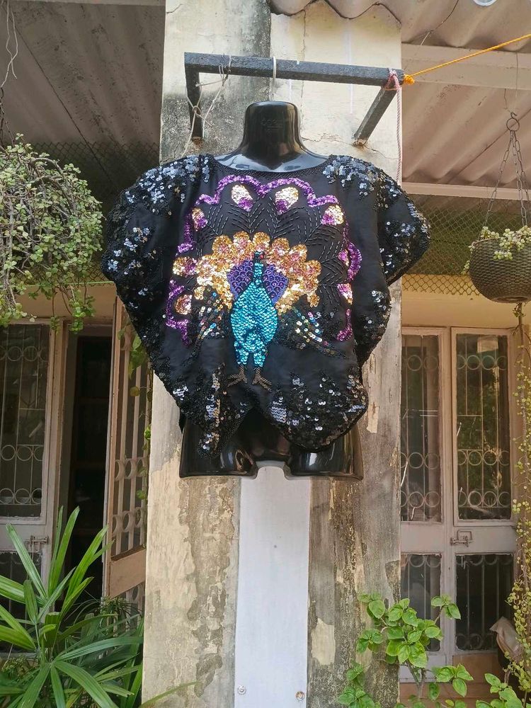 Peacock Sequin Embellished Party Top