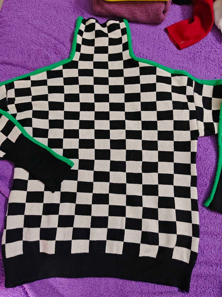 Checkered Turtleneck Sweater