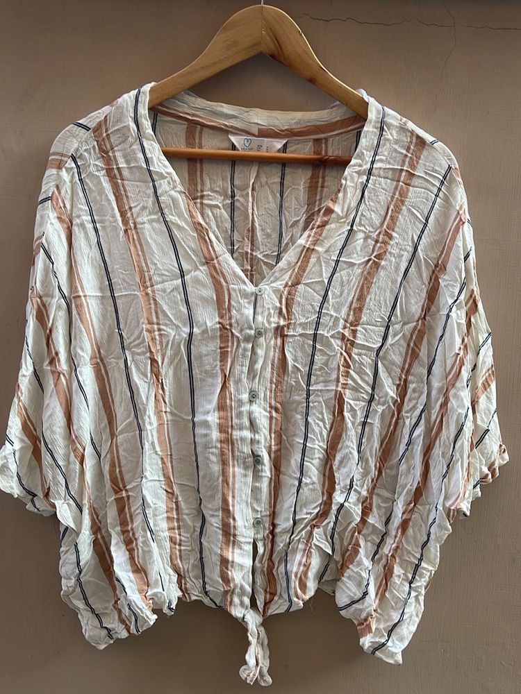 Striped Tie-Front Cropped Top