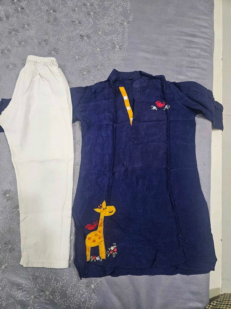 Cute Giraffe &amp; Bird Print Kurta Set