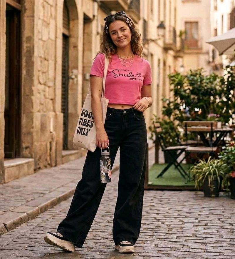 Cute Pink Graphic Crop Top