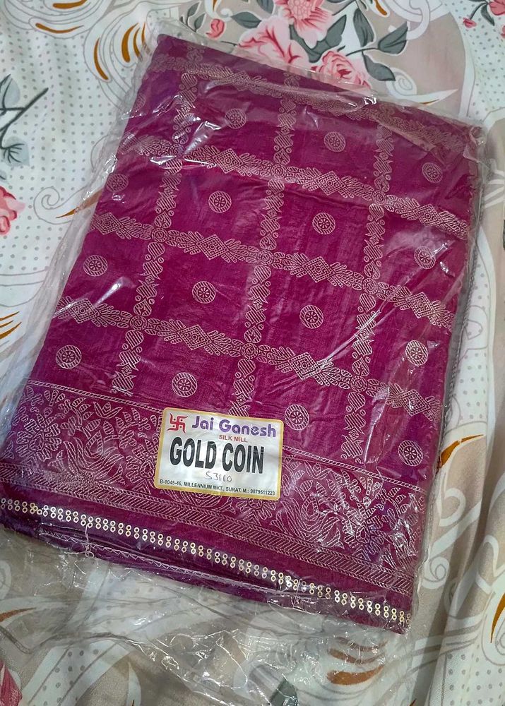 Beautiful Pink Saree with Gold Print