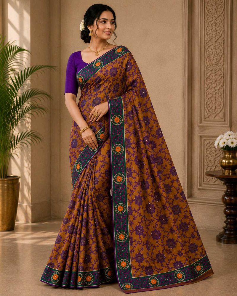 Embroidered Floral Saree with blouse piece