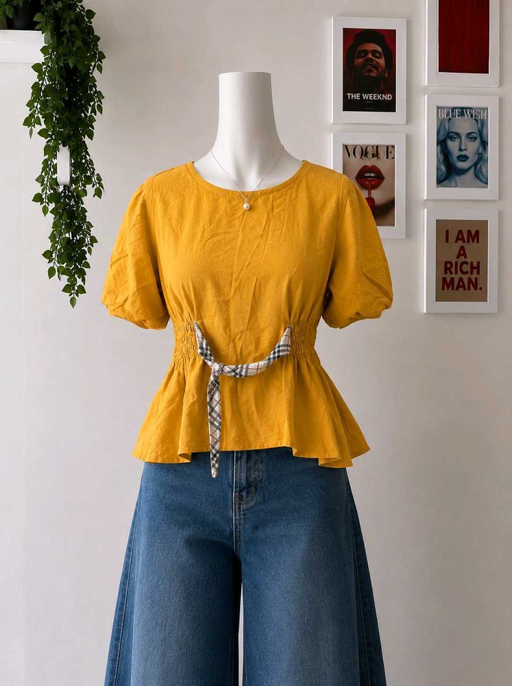 Y2K Mustard Yellow Peplum Top