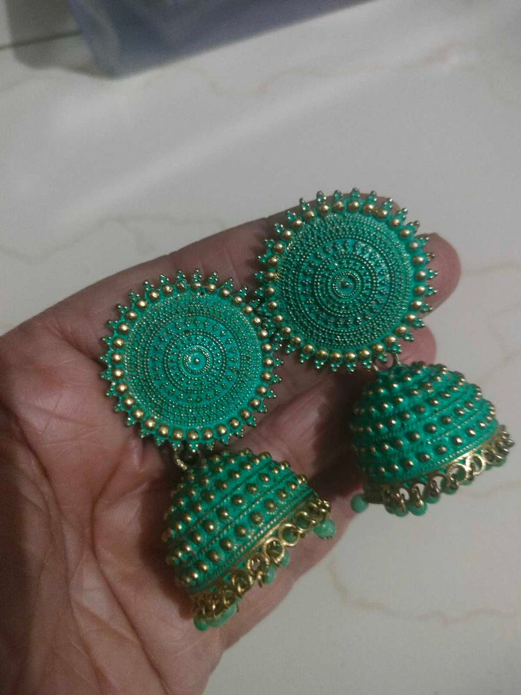 Green Jhumka And Oxidised Jumka Combo