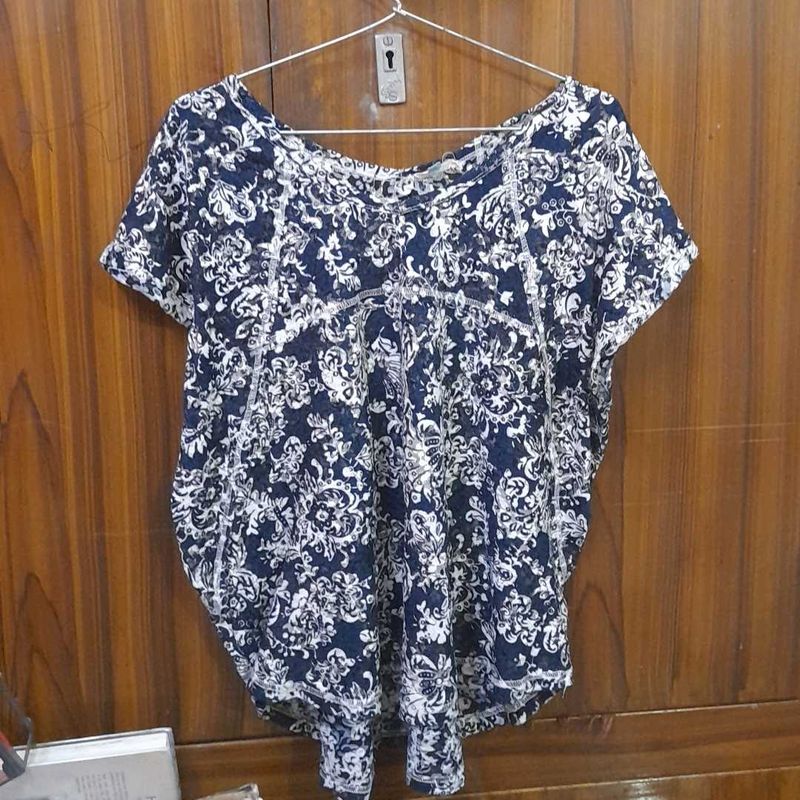 Navy Floral Print Tunic Top
