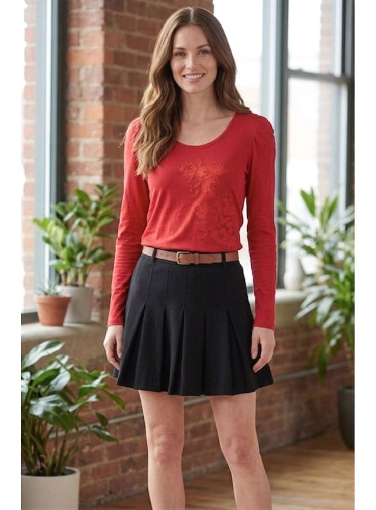 Red Long Sleeve Lace Details Top