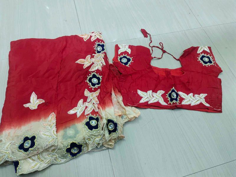 Red Saree with Embellished Blouse