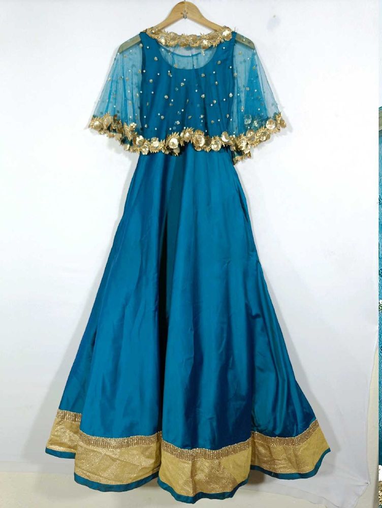 Elegant Teal &amp; Gold Ethnic Gown