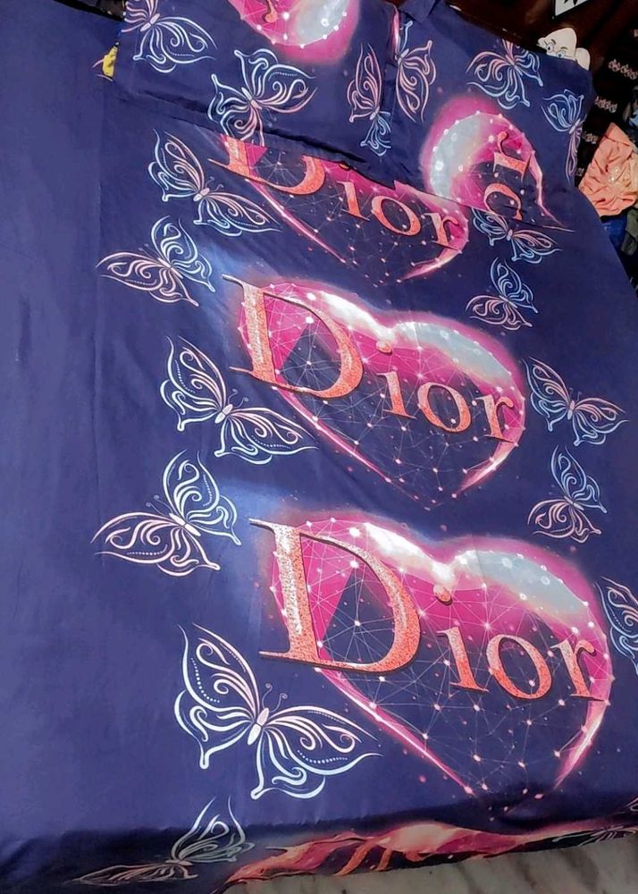 Purple 🟣 Dior King Size Bedsheet &amp; Pillow Cover