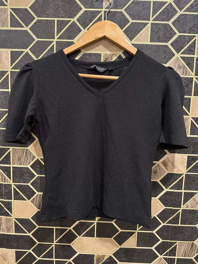 Stylish Black V-Neck Puff Sleeve Top