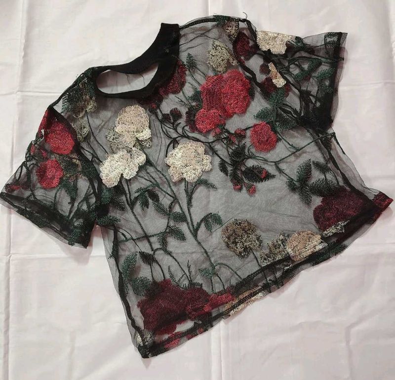 Sheer Floral Embroidered Top