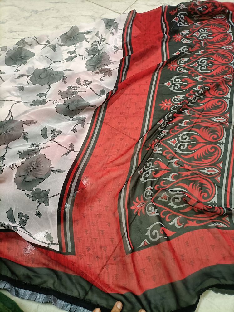 Red And Black Beautiful Saree With Blouse