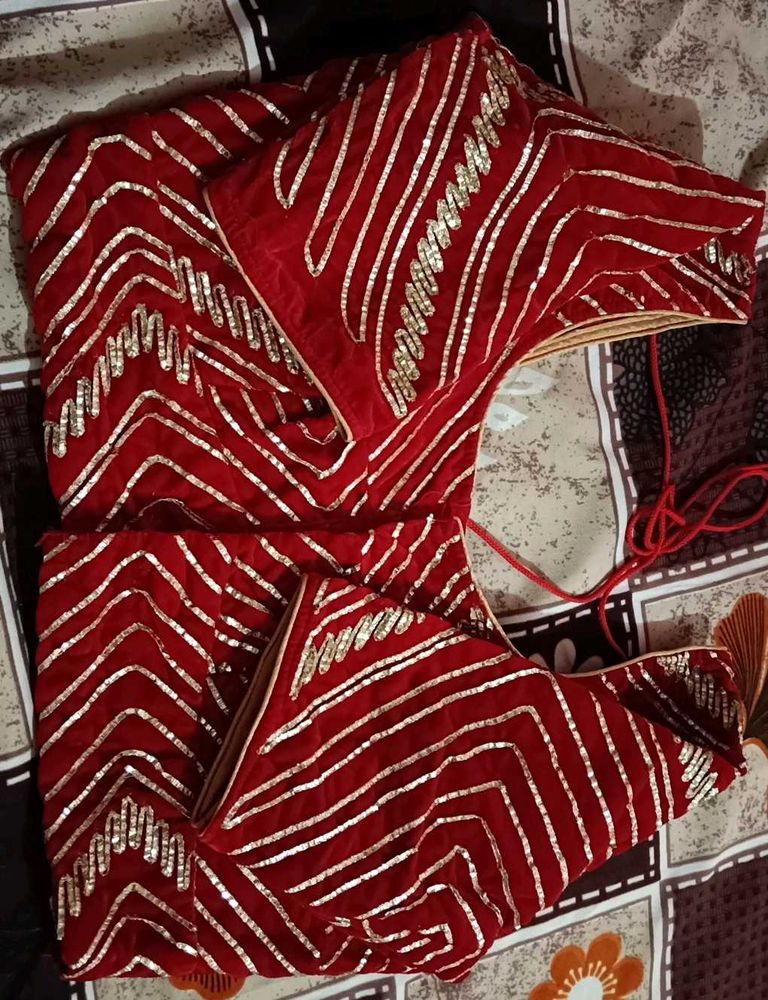 gorgeous maroon velvet BLOUSE with gota patti chev