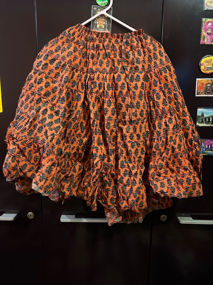 Bohemian Orange &amp; Green Print Maxi Skirt