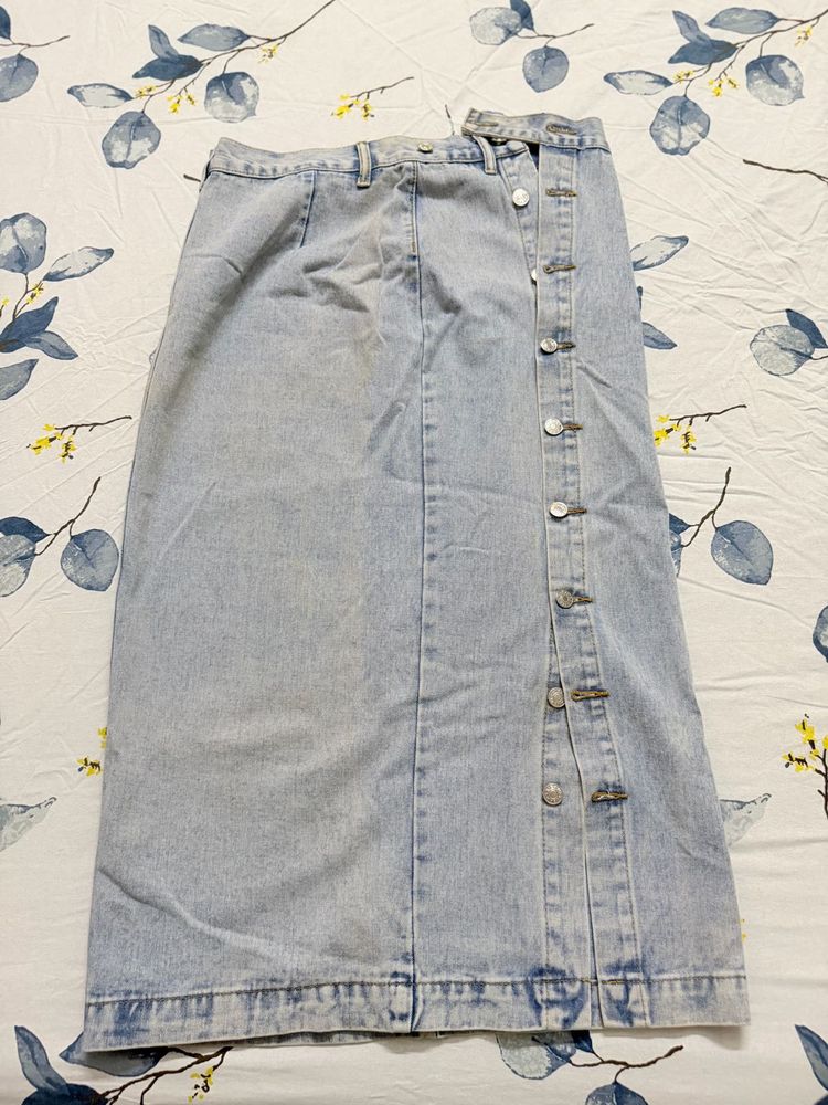 Light Wash Denim Midi Skirt