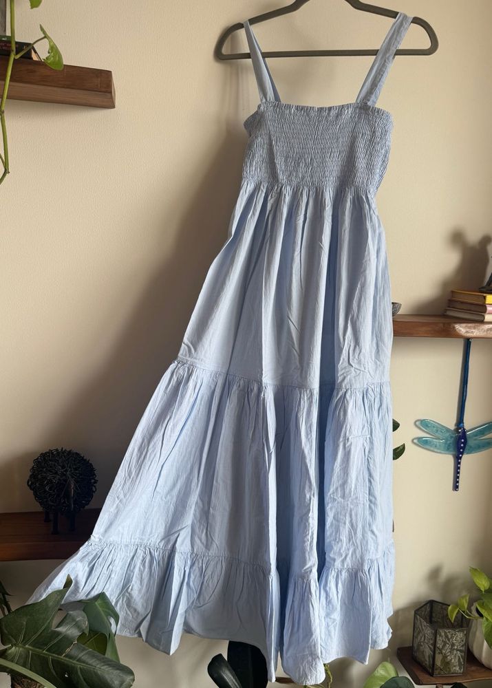 Light Blue Smocked Tiered Maxi Dress