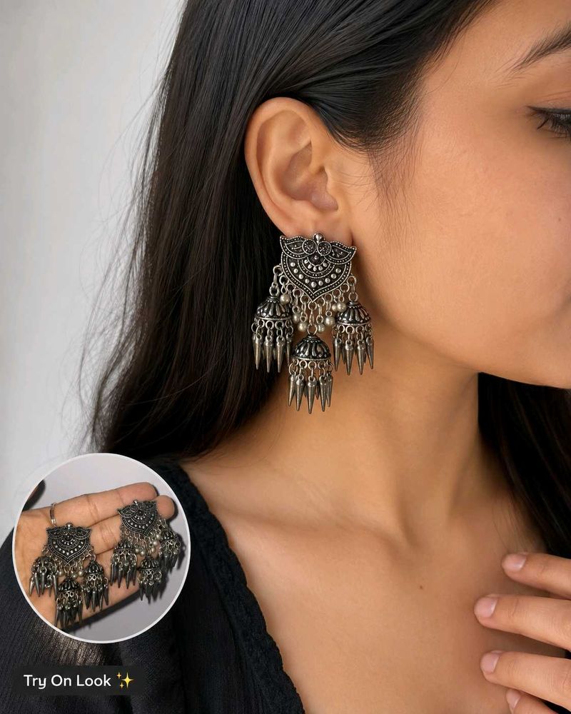 Oxidized Silver Dangle Earrings
