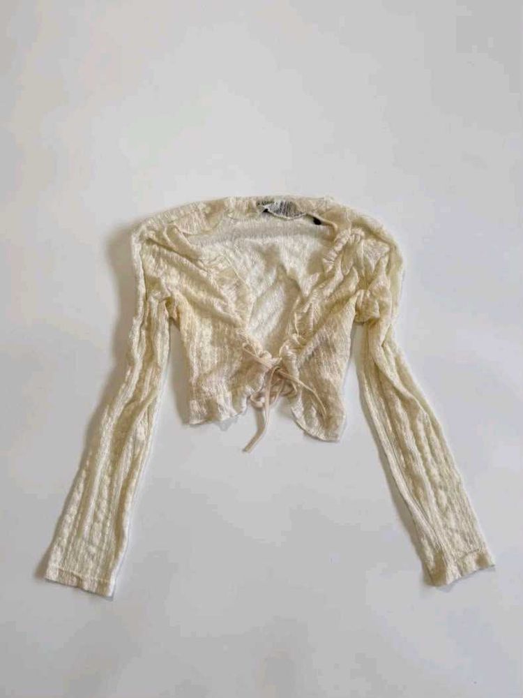 Vintage Cream Lace Tie-Front Top