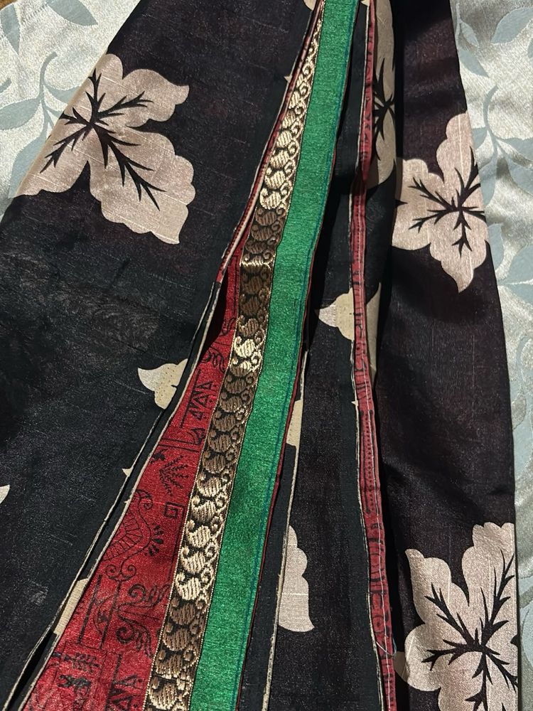 trendy Black Floral Saree
