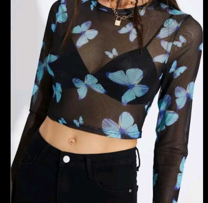 Butterfly Print Long Sleeve Top