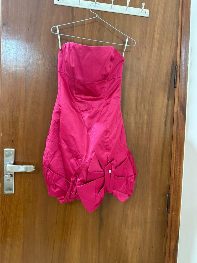 Hot Pink Strapless Bubble party Dress