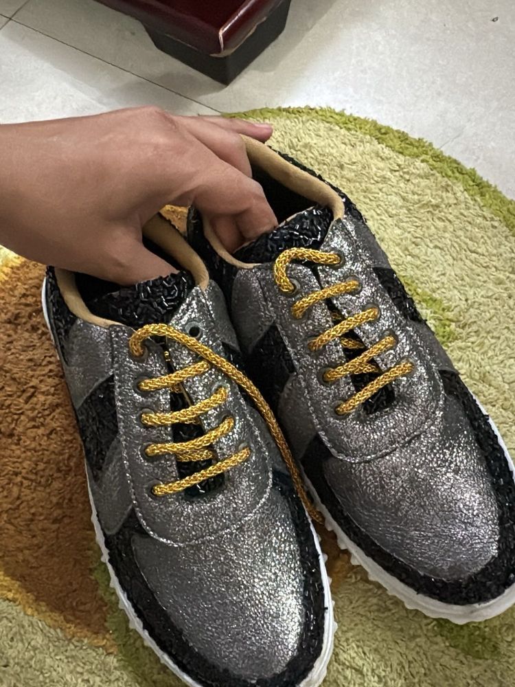 Sparkling Silver &amp; Black Sneakers