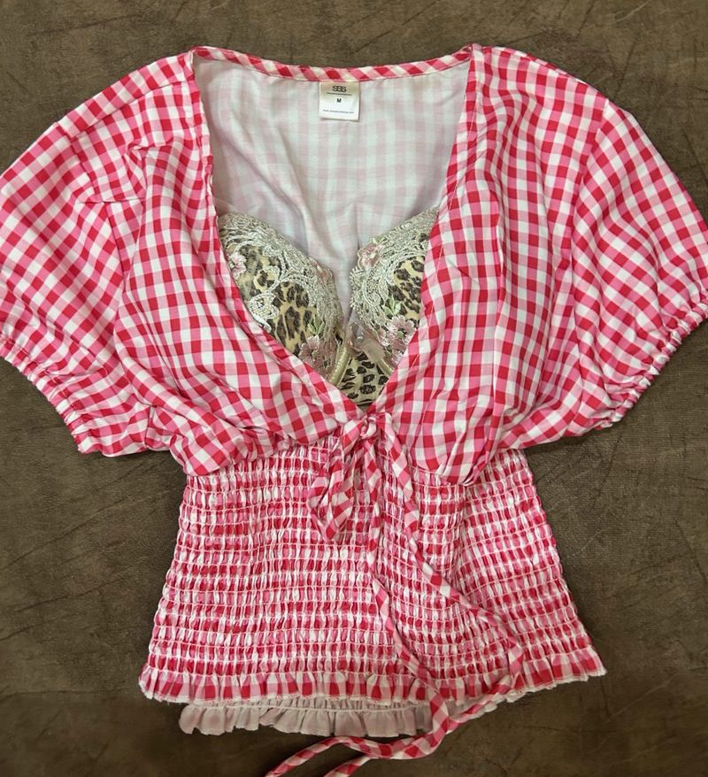 ˚⊱🍓⊰˚Pink Gingham Crop Top