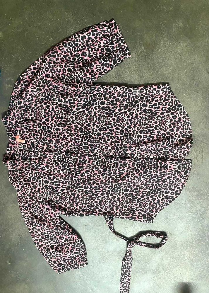 Pink Leopard Print Wrap Top