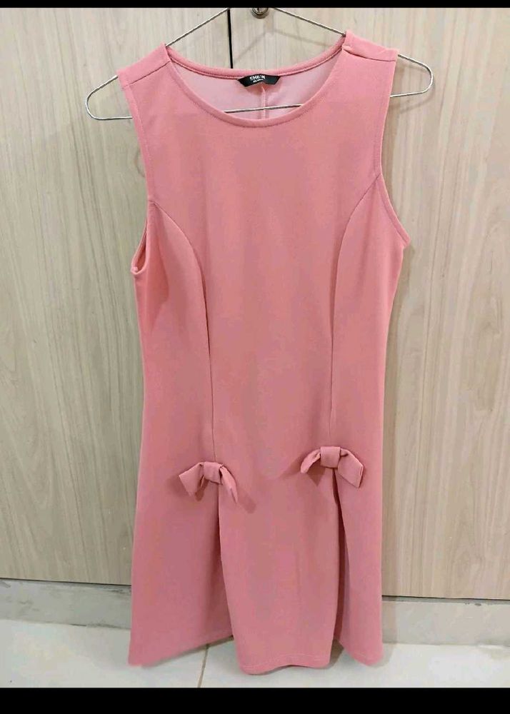 Cute Pink Bow Detail A-Line Dress