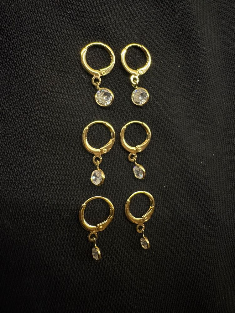 Gold Tone Dangle Earrings with Clear Stones