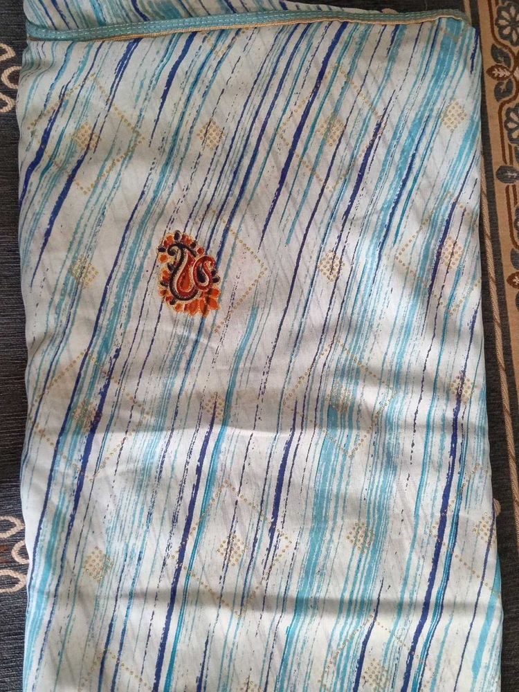 Blue &amp; White Striped Cotton Dress Material