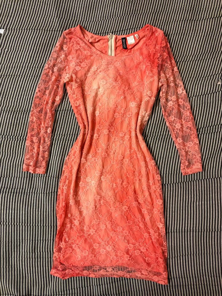 Coral Lace Sheath Dress