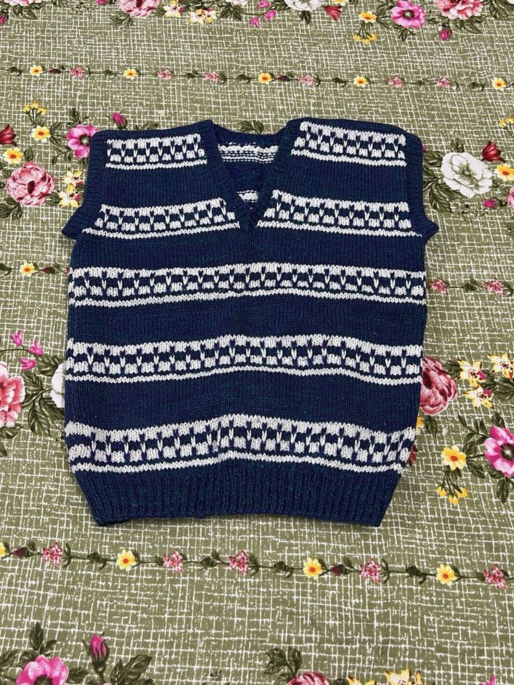 Navy &amp; White Striped Knit Vest