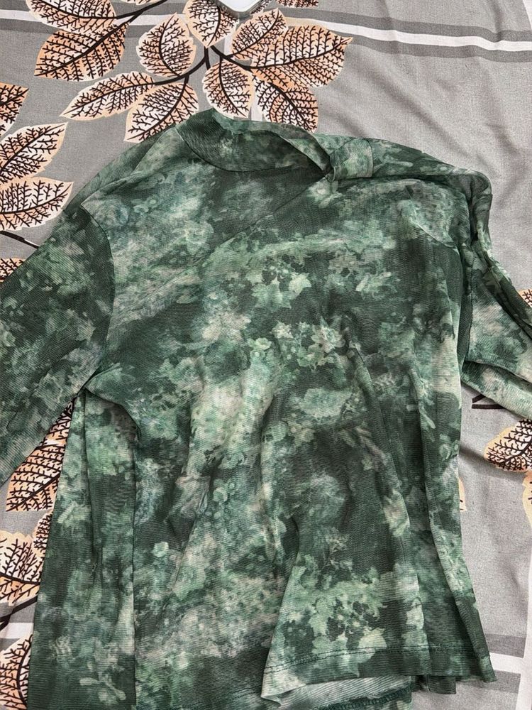 Sheer Green Tie-Dye Long Sleeve Top