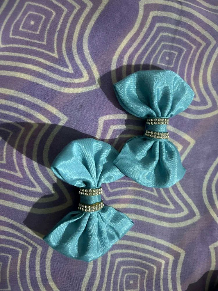 Blue Bow Hair Clips with Rhinestones