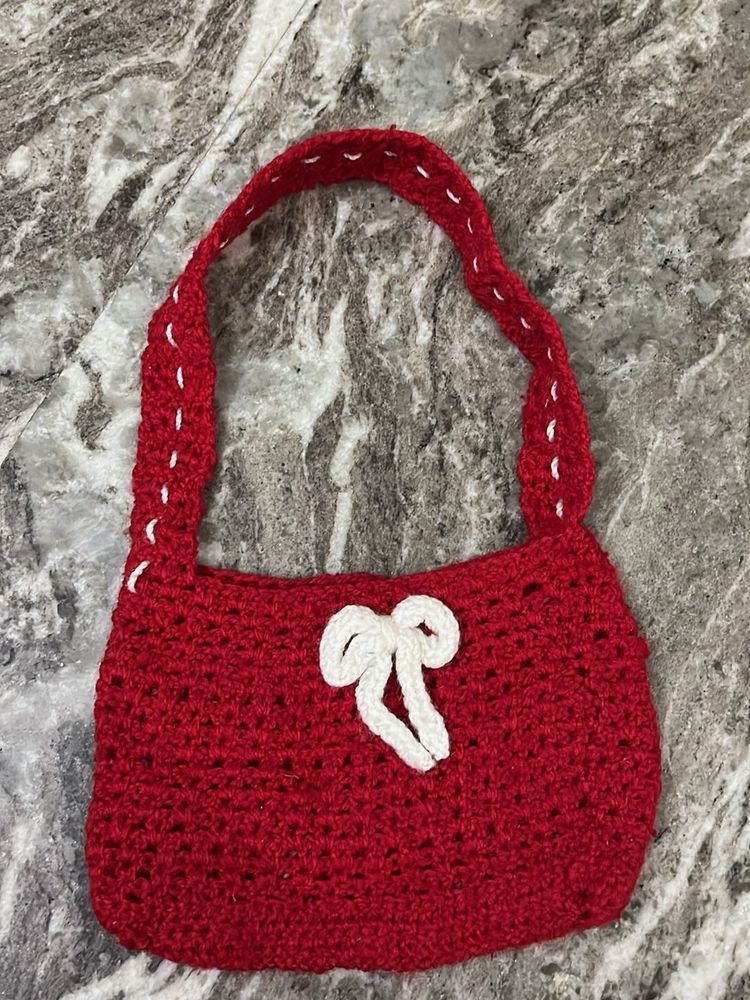 crochet red bow bag