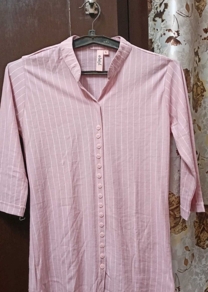 Chic Pink Striped Button-Down Tunic Top