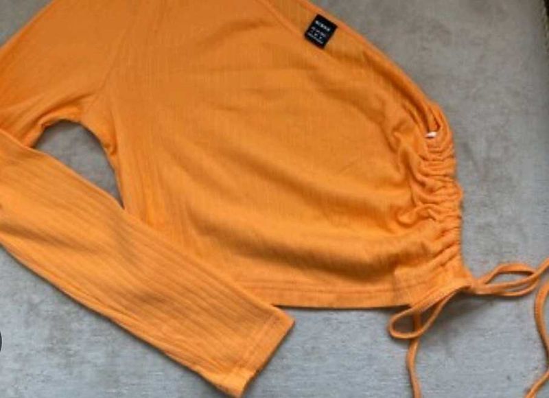 Orange Long Sleeve one Shoulder Crop Top